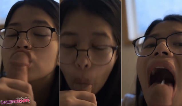 คลิปหลุดทางบ้าน สาวแว่นสวยน่ารักขี้เงี่ยนชอบอมควยไซด์ใหญ่ของแฟน อมควยแก้เงี่ยนอมโครดเสียวลีลาการใช้ลิ้นอย่างเทพจัดๆโดนอมสุดควยจนน้ำแตก